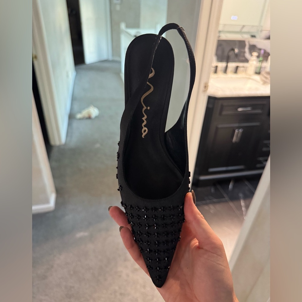 Nina Black Embellished Slingback Heels